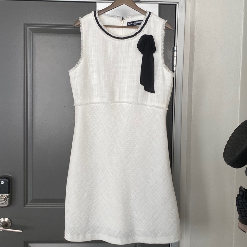 Karl Lagerfeld Fringe Bow Tweed Dress